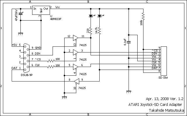 Joystick-SDカードアダプタ回路図